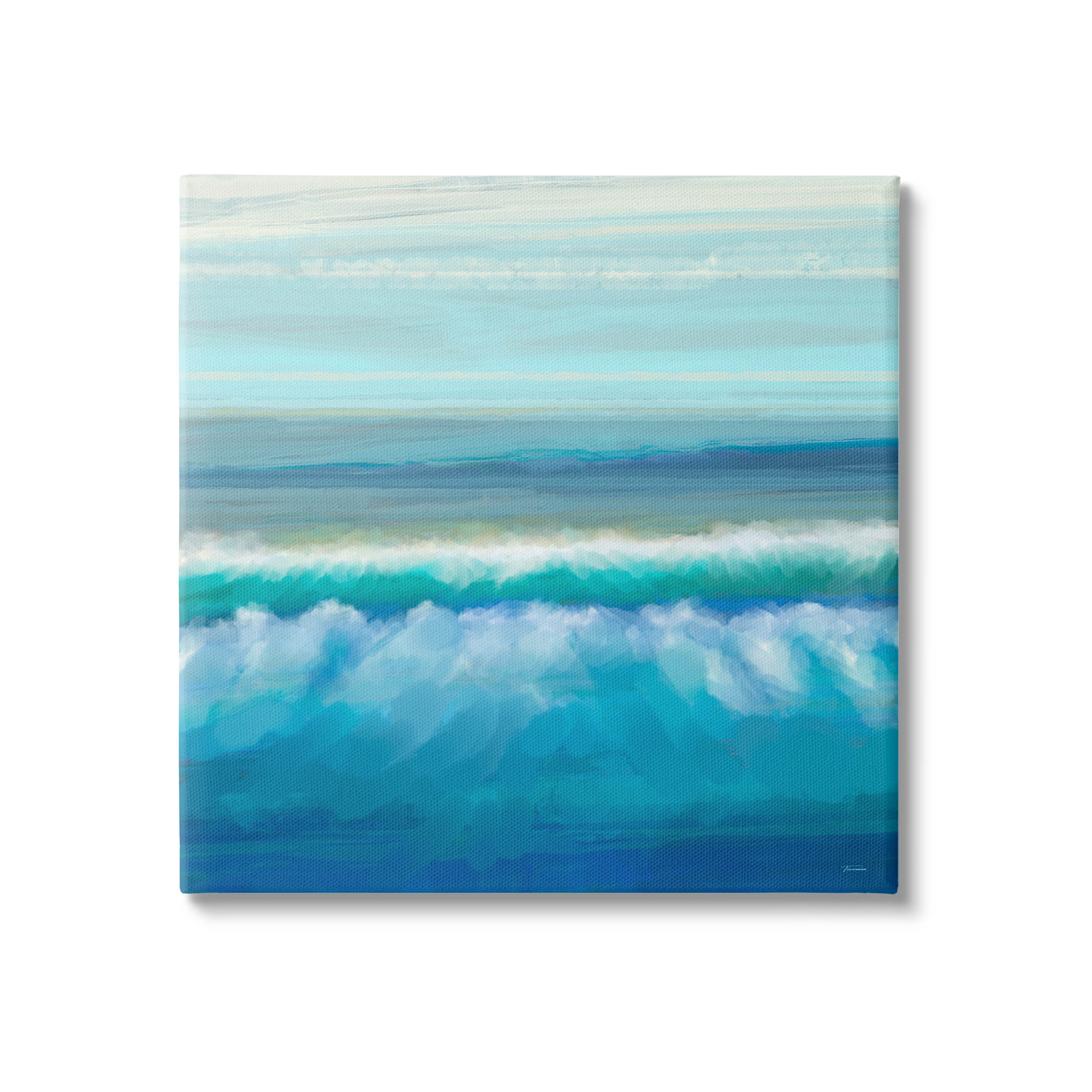 Brushed Sea Waves Crashing Coastal Painting Gallery Wrapped Canvas Print Wall Art