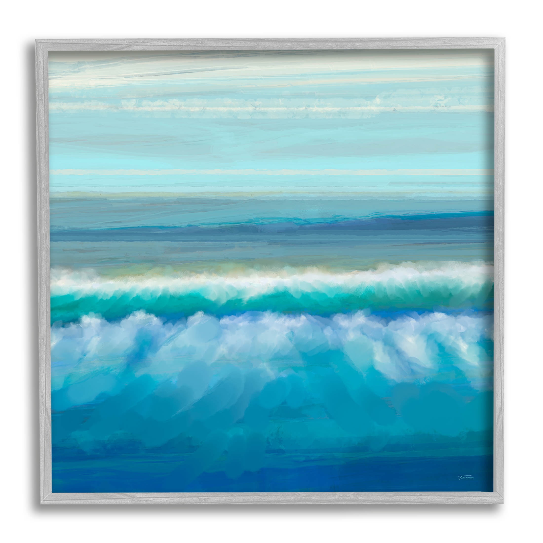 Brushed Sea Waves Crashing Coastal Painting Gray Framed Art Print Wall Art