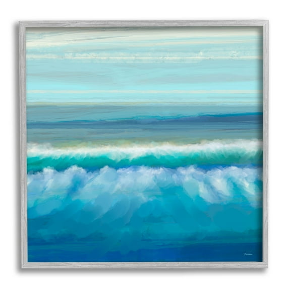 Brushed Sea Waves Crashing Coastal Painting Gray Framed Art Print Wall Art
