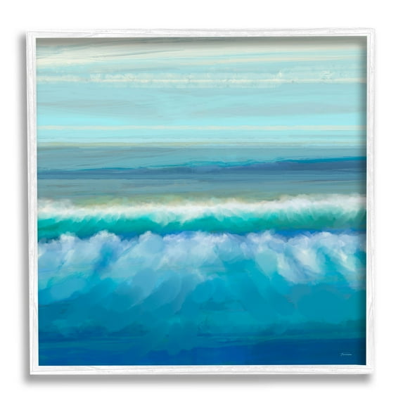 Brushed Sea Waves Crashing Coastal Painting White Framed Art Print Wall Art