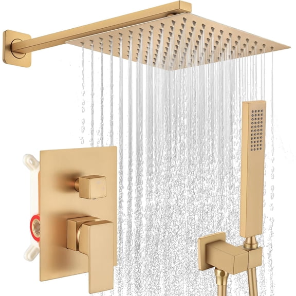 Brushed Shower Faucet Set, Bathroom Rainfall Shower System Fixture 10 Inch High Square Rain Shower with Handheld Sprayer Combo Wall Mount with cUPC Rough-in Valve