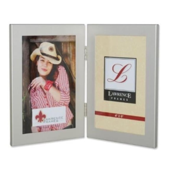 Brushed Silver 4x6 Hinged Double Metal Picture Frame