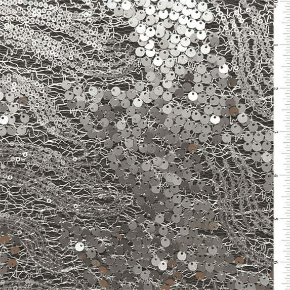 Brushed Silver Sequin Mesh, Fabric Sold By the Yard