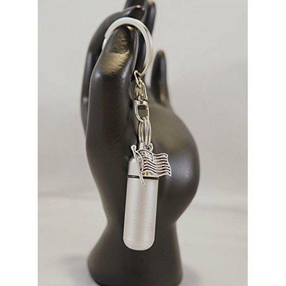 Brushed Silver US FLAG Pocket Pill Holder/Container/Stash on Swivel Steel Keychain