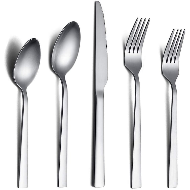 Brushed Silverware Set 20 Piece, Stainless Steel Matte Flatware