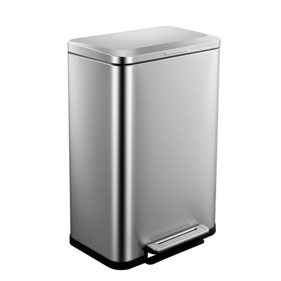 Brushed Stainless 50 L/13.2 gal Step Trash Can with Inner Liner, Fingerprint Resistant Finish Garbage Cans, Soft Close, Rectangular, for Kitchen Home Office Cafes Shopping Mall