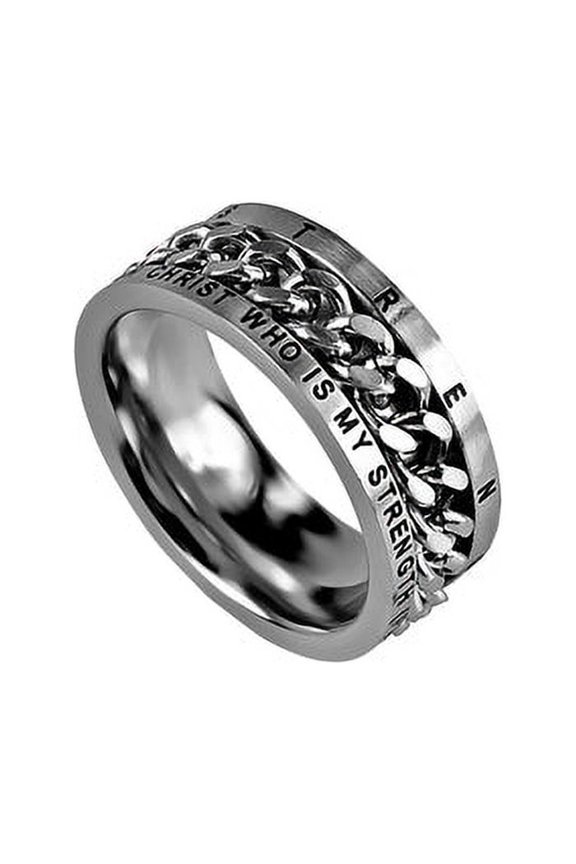 Brushed Stainless Steel Chain Ring "His Strength" Size 9 (CR HS 9)