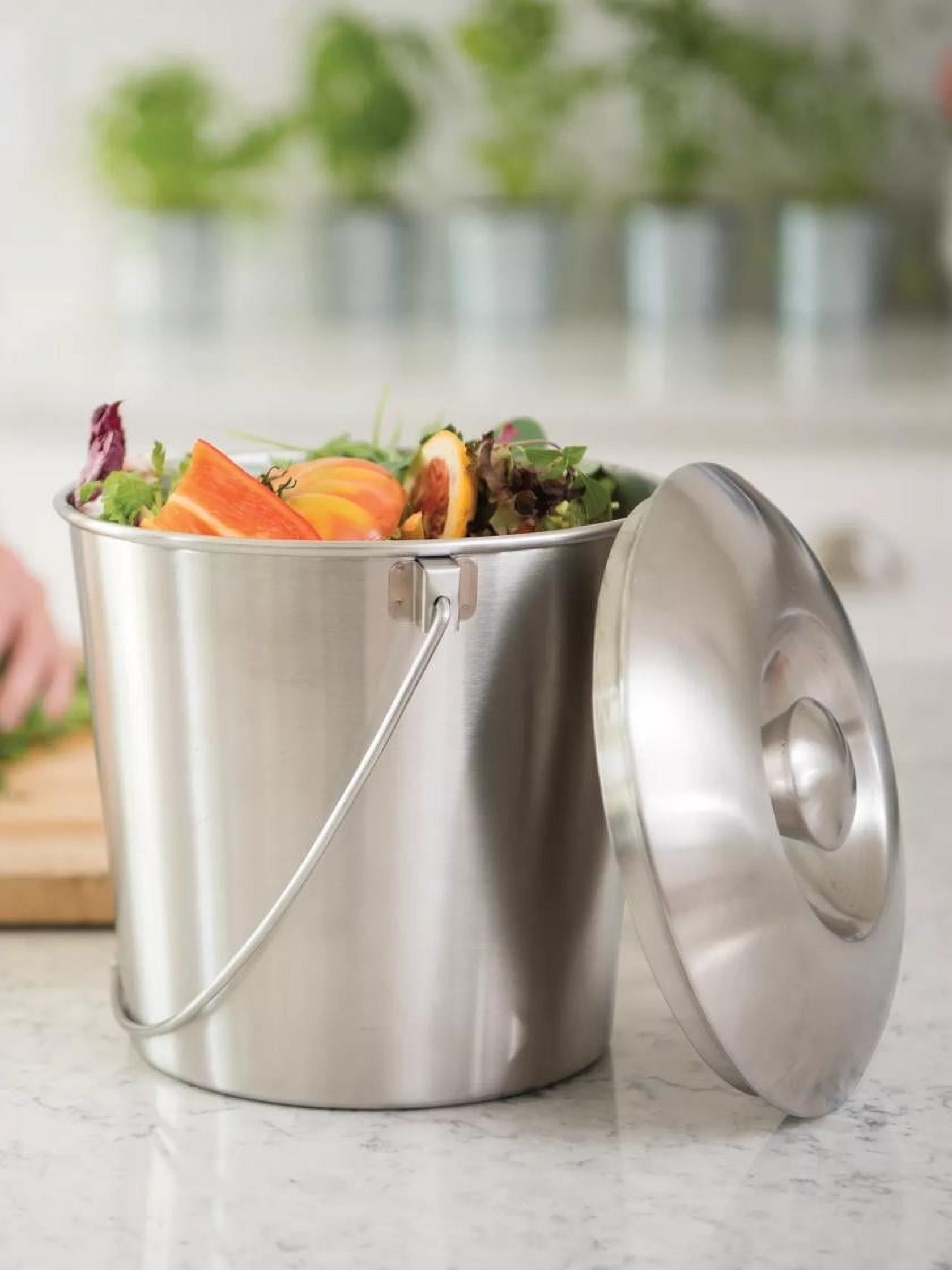 Brushed Stainless Steel Kitchen Compost Pail with Lid