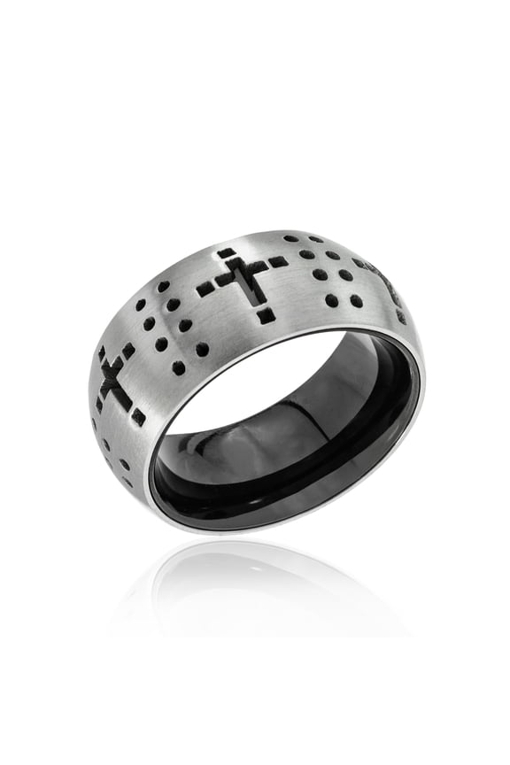 Brushed Stainless Steel Cross Cutout Band Ring - Christian Faith Promise size 13