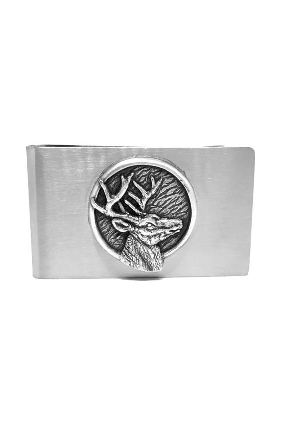 Brushed Stainless Steel Money Clip with Deer Head Emblem