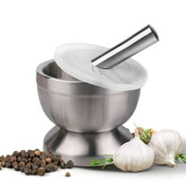 Brushed Stainless Steel Mortar and Pestle Set - Solid Brushed Stainless Steel Grinder Pill Crusher Bowl Holder for Guacamole Herbs Spices Garlic Kitchen Cooking Medicine, 4 Inch