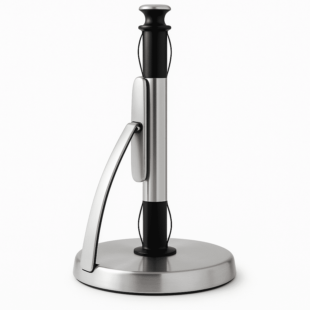 Brushed Stainless Steel Paper Towel Holder – Perfect Tear Technology, One-Handed Operation, Weighted Non-Slip Base, Fits Most Roll Sizes – 7"x17"x13.78" Countertop Dispenser