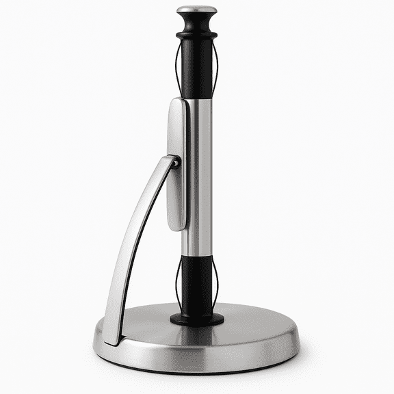 Brushed Stainless Steel Paper Towel Holder Perfect Tear Technology, One-Handed Operation, Weighted Non-Slip Base, Fits Most Roll Sizes 7"x17"x13.78" Countertop Dispenser