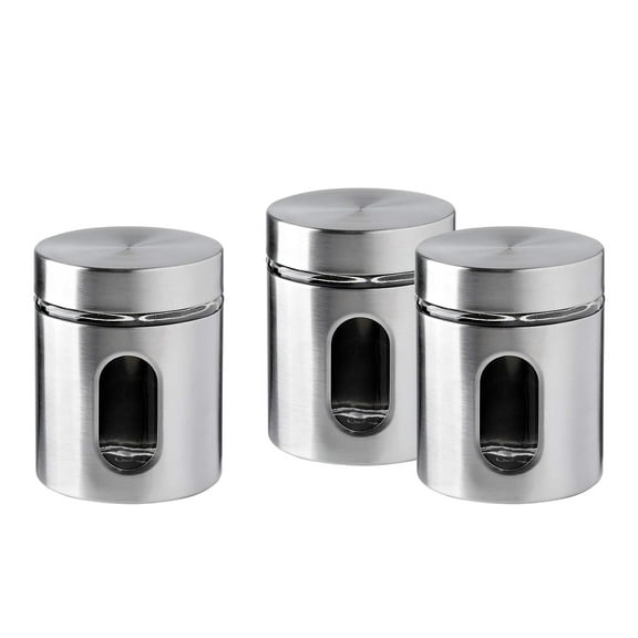 Brushed Stainless Steel and Glass Canister with Window, 5"H & 21OZ Set of 3…