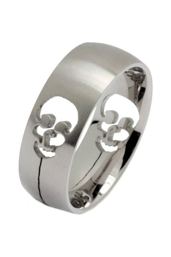 Brushed Stainless Steel cut out Skull Ring Comfort Fit