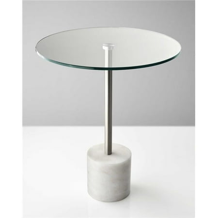 Brushed Steel & White Marble End Table, 17.75 x 17.75 x 21 in.