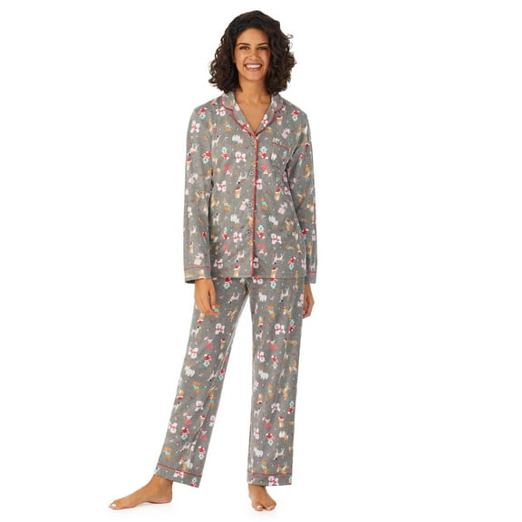 Brushed Sweater Knit Long Sleeve Notch Collar 2 Pc Pajama Set