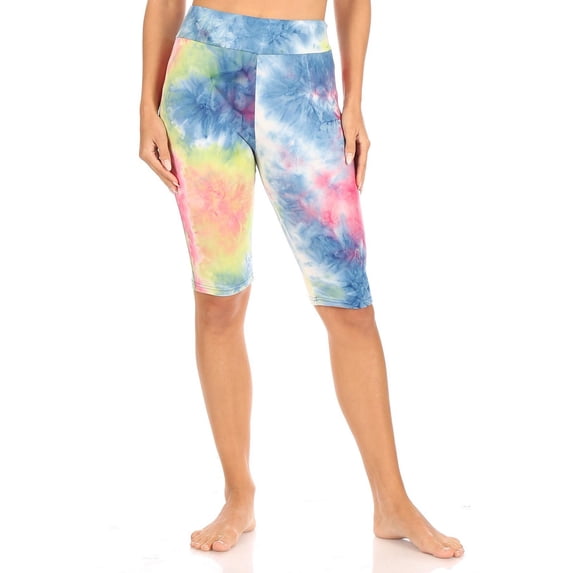 Brushed Tie Dye High Waisted Biker Shorts Blue S/M