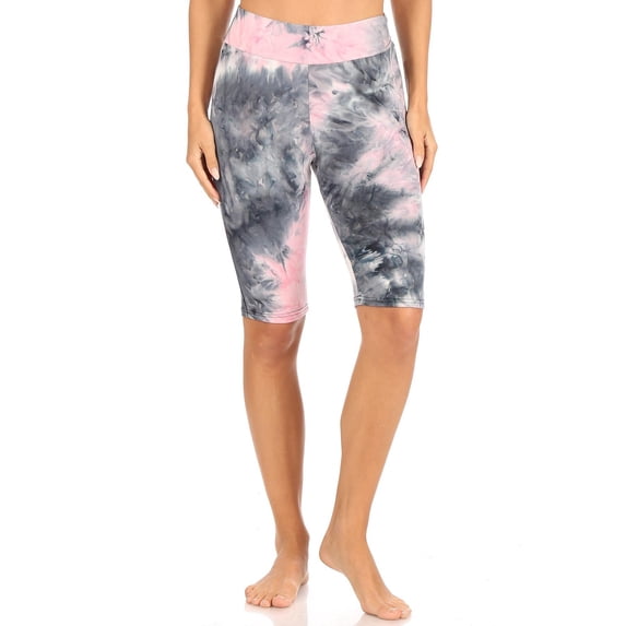 Brushed Tie Dye High Waisted Biker Shorts Pink / Charcoal S/M