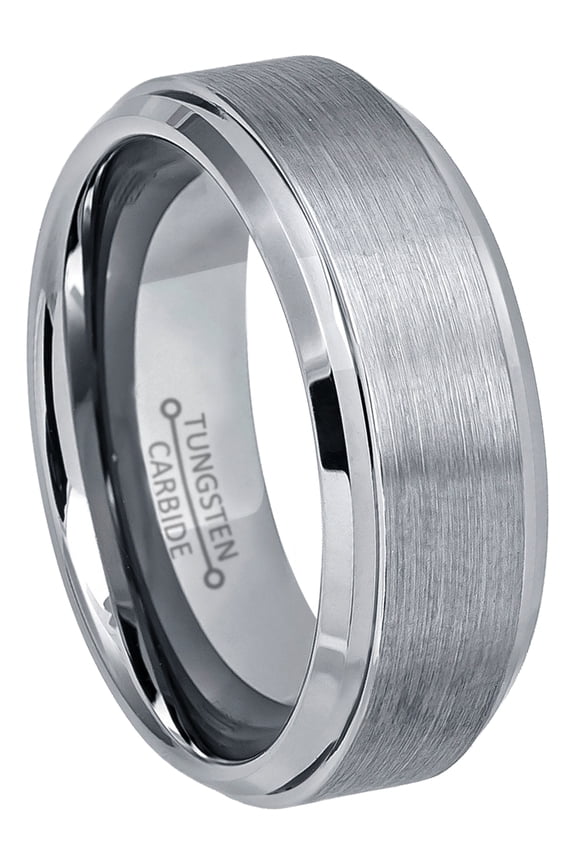 Brushed Tungsten Wedding Band - Stepped Edge Comfort Fit Tungsten Carbide Ring - Tungsten Anniversary Ring - TN162s11