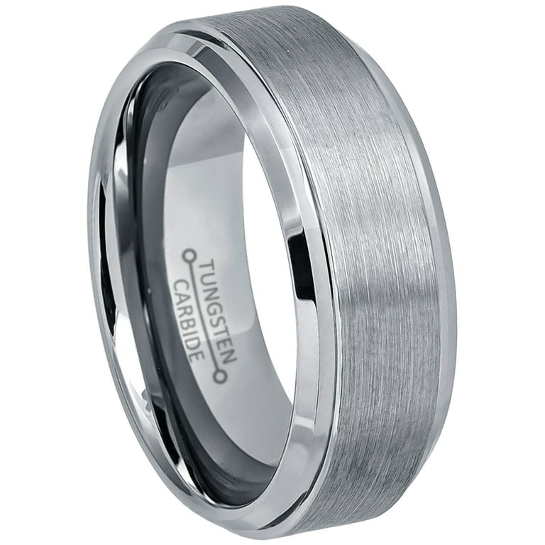 Brushed Tungsten Wedding Band Stepped Edge Comfort Fit Tungsten Carbide Ring Tungsten Anniversary Ring TN162s12