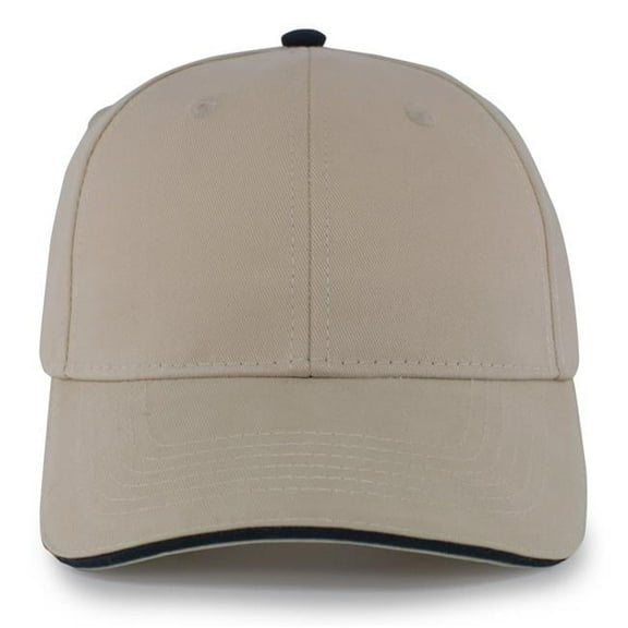 Brushed Twill Cap with Sandwich Bill, Khaki & Navy - One Size