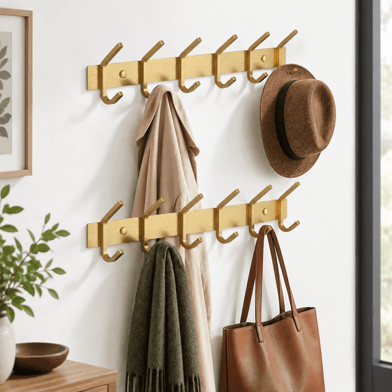 Coat Storage Rails Brushed Wall Mounted Coat Rack - 17 Inch Stainless Steel Rail With 6 ...
