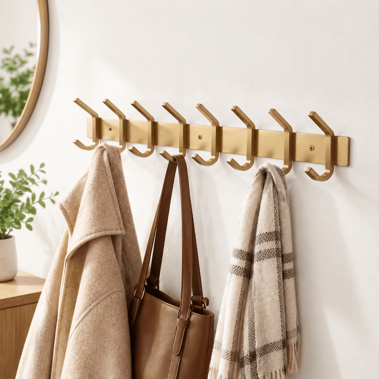 Outside Double Railing Brushed Wall Mounted Coat Rack - 24 Inch Stainless Steel Rail With 8 ...