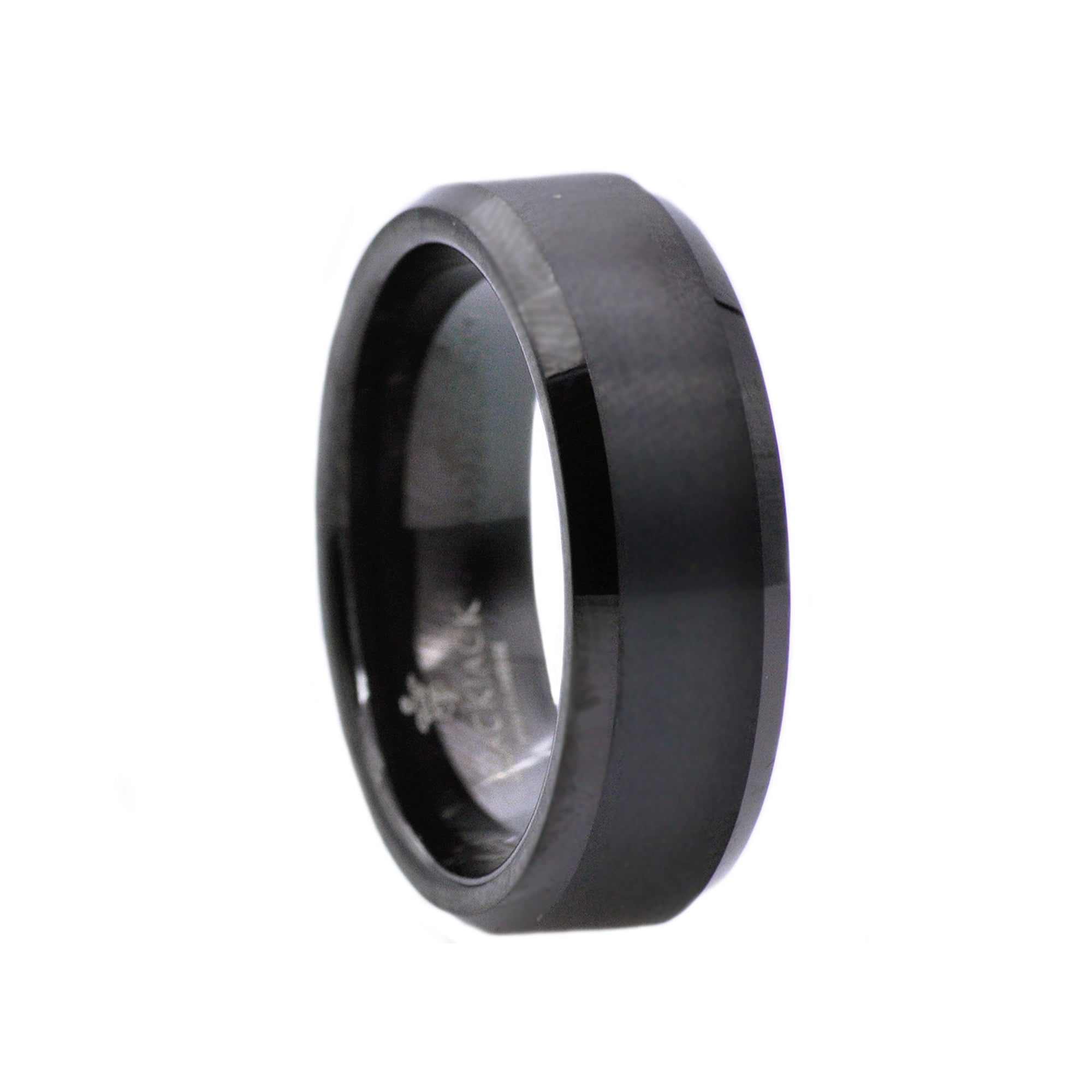 Brushed and Polished Black Tungsten Carbide Men's Finish ring.