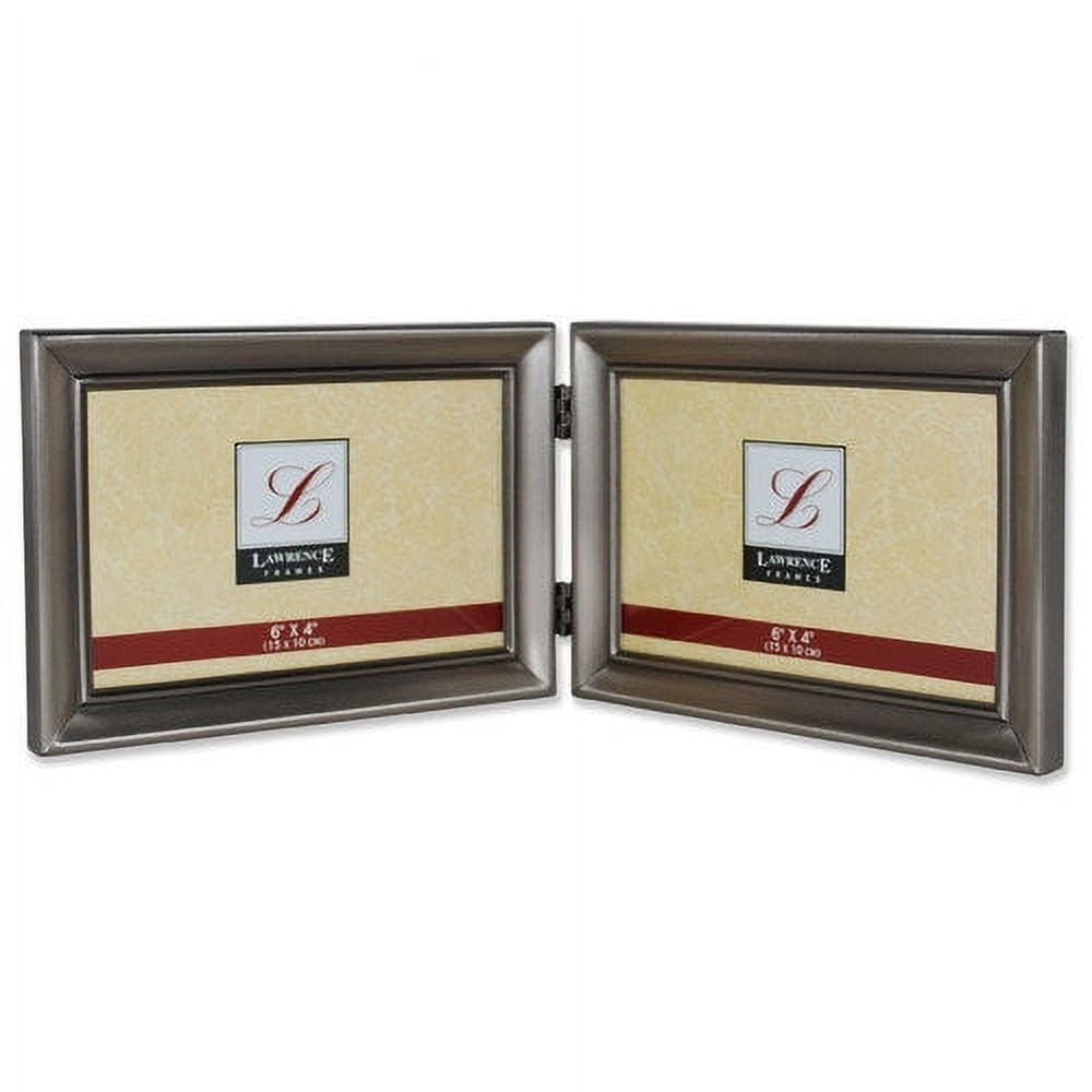 Brushed pewter landscape hinged double frame 4x6
