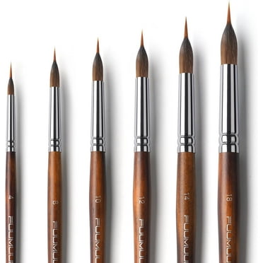 Brushes Professional, Fuumuui 6Pcs Extended Needle Point Brushes Synthetic Extra Long Pinhead Brushes with Kolinsky Sable Body for Fine Detailing - Watercolor Acrylic Gouache Inks Painting
