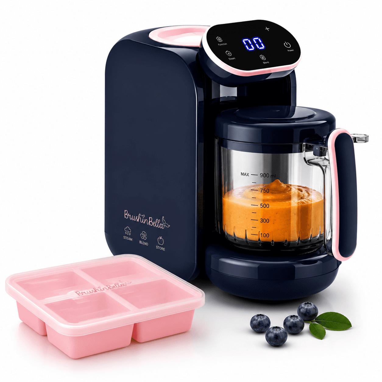 BrushinBella Baby Food Maker - Baby Food Processor with Soup Tray - 5-in-1 Baby Food Blender, Grinder Steamer, Baby Puree Maker Machine, Bottle Warmer - Touch Screen, Auto and Manual Blend