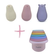 BrushinBella Silicone Bath Toys 4-Pack - Cleanable Silicone Toys with Montessori Stackable Cups - Baby Bath Toys - Dishwasher-Safe Bath Toys - Toddler Tub Toys - Baby Bath Essentials