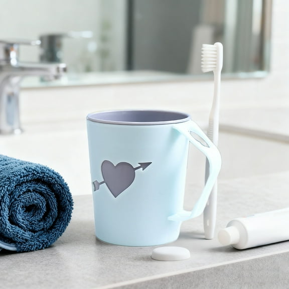 Brushing Cup Non Slip, QQZ Stackable Bathroom Organizer with Drain Holes, Plastic Thickened Creative Handle Jar for Couple Toothbrush Storage, Blue