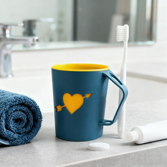 Disco*unt！Brushing Cup Rinsing Cup, Couple Toothbrush Cup with Creative Handle Jar, Plastic Thickened Stacked Cup for Bathroom, Lightweight and Durable, Easy to Clean, Space Saving Design, BPA Free