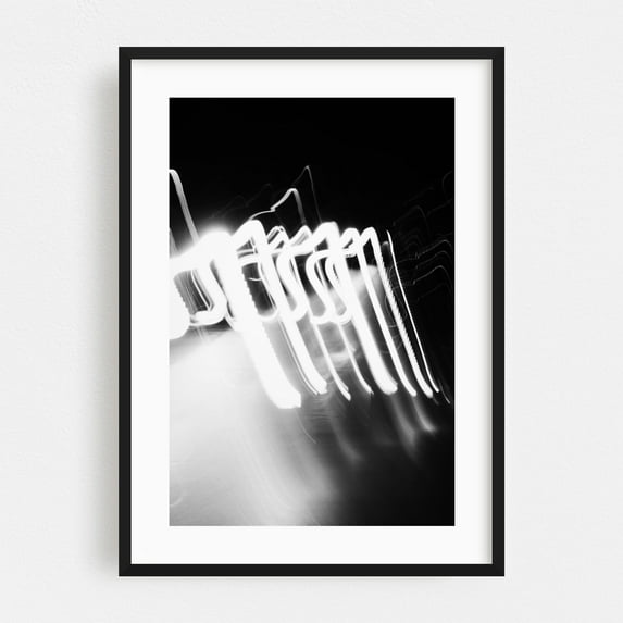The Brushing Light - Athens Greece Photography Abstract Black and White Minimalist Modern Art Surrealism Psychedelic Geometric Black Framed Wall Art Print 12 x 16 inches