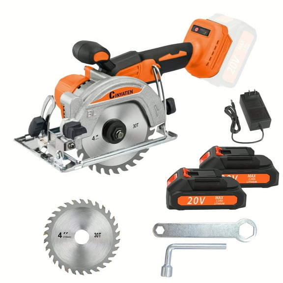 Brushless 5-Inch Circular Saw Kit (Dual 2.0Ah Batteries), 6 Saw Blades, 45° Adjustable Cutting Depth, Safety Lock, 20V Li-Battery Compatible - Ideal for Woodworking/Garden Projects, Fathers Day Gift!