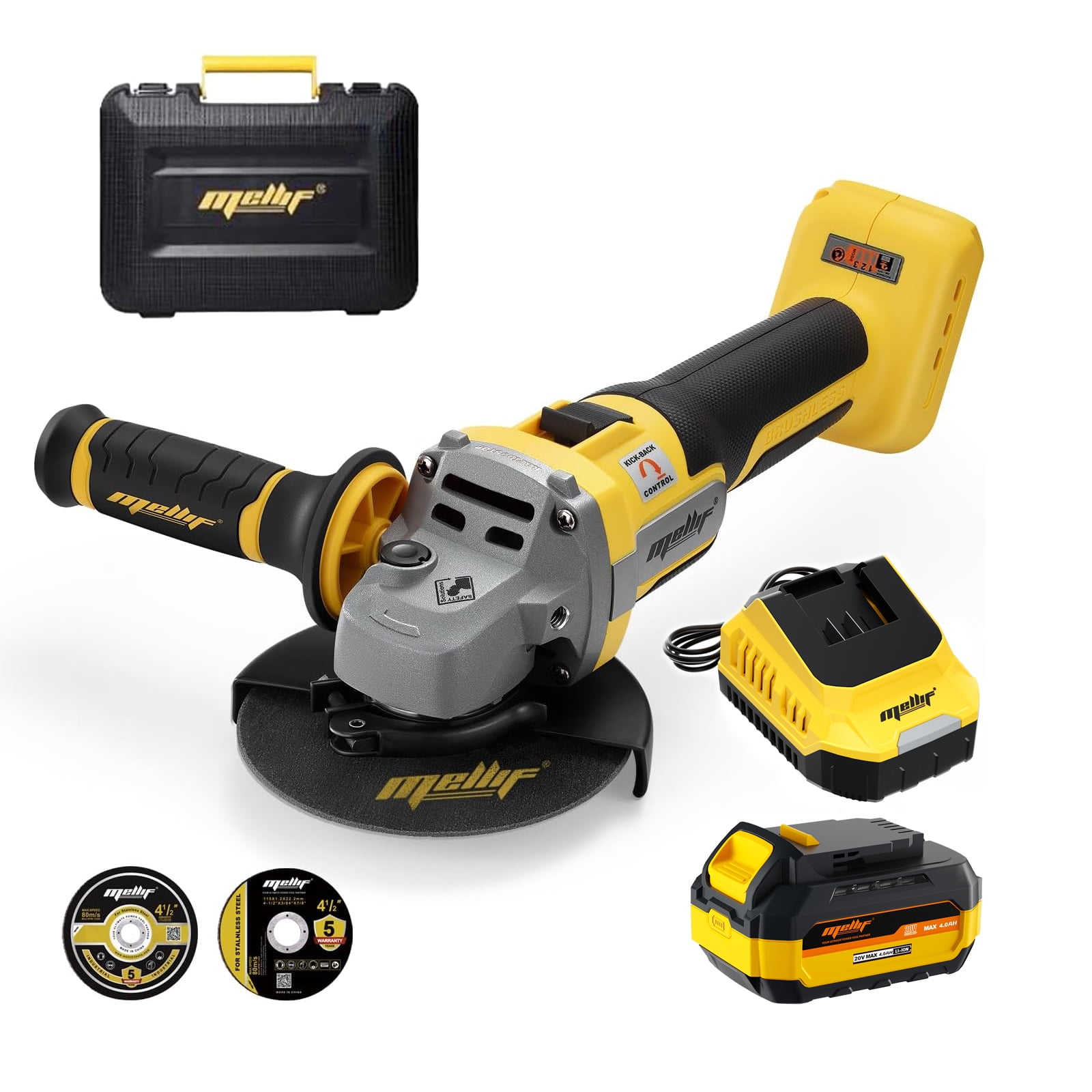 Brushless Angle Grinder Compatible with Dewalt 20V MAX Battery with Mellif 4.0 battery