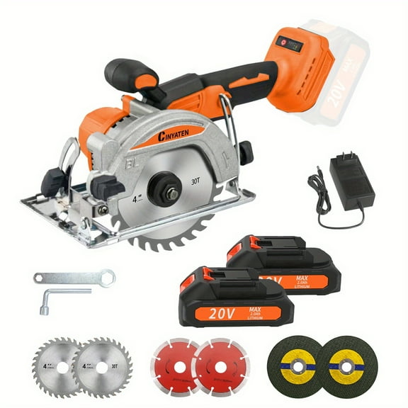 Brushless Circular Saw Kit - 20V Dual 2.0Ah Batteries, 6 Blades, 45° Cut - Safety Lock - Woodworking/Garden - Father’s Day Gift