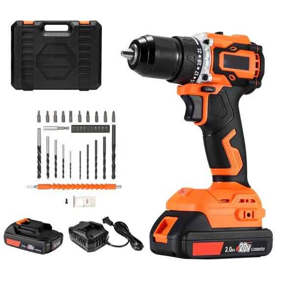Brushless Cordless Drill 20V 1/2 inch Metal Chuck Dual-Speed Variable Power Drill Kit with Lithium Battery & Charger Tool Box For Wood/Metal Drilling & Screw Driving