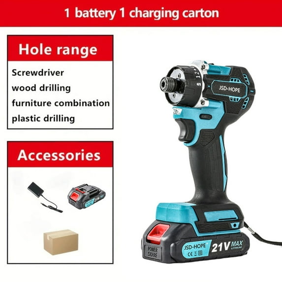Brushless Cordless Drill/Driver with Impact Function, Multi-Purpose Lithium-ion Electric Tool for Home Use
