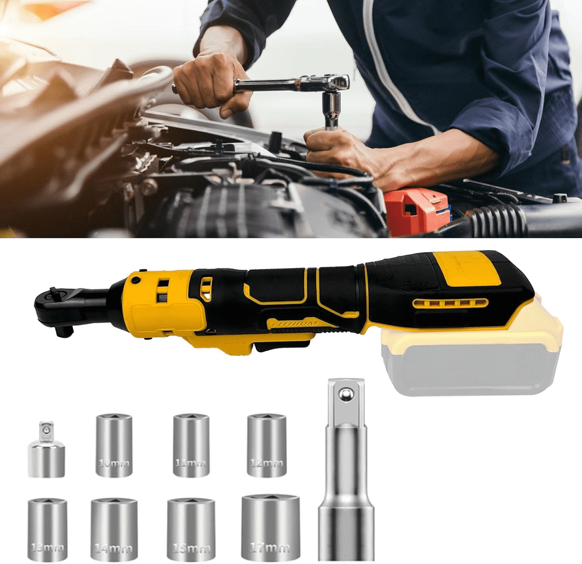 Brushless Cordless Electric Ratchet Wrench 3/8