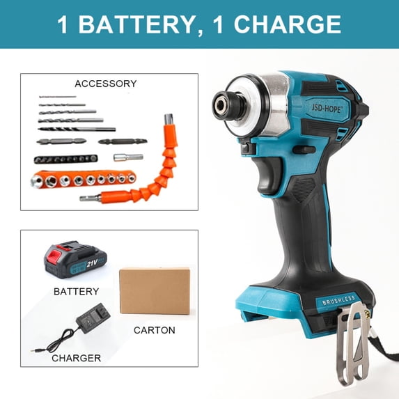 Brushless Cordless Impact Driver, Lithium-ion Electric Screwdriver and Drill for Home Use