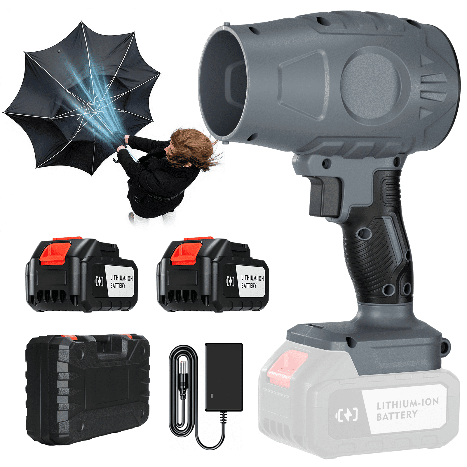 Brushless Cordless Leaf Blower 2 Batteries, Portable Dust Cleaner Handheld Blower Air Duster for Patio Cleaning, Lawn Care, Drying, Camping Gray