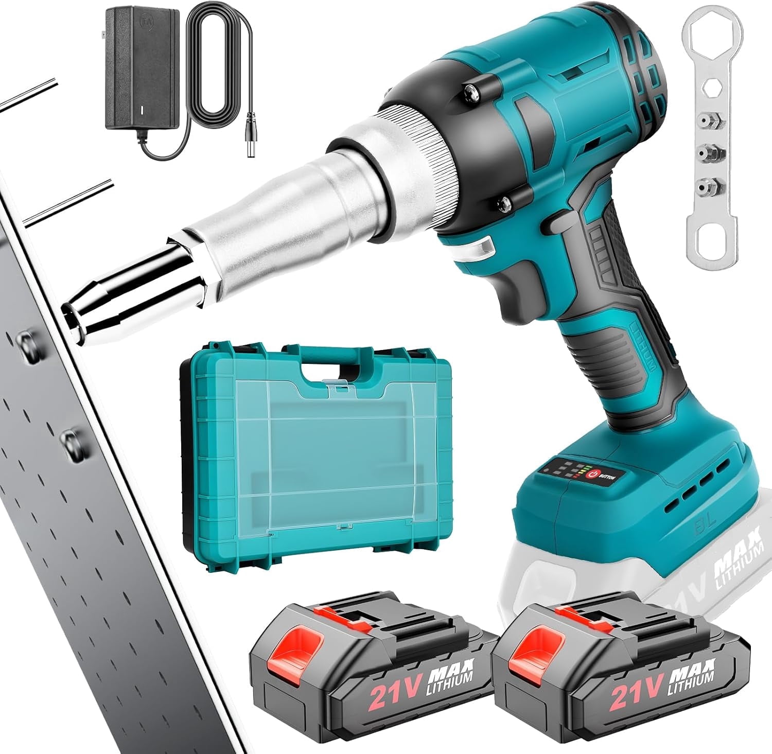 Portable Rivit Machine Brushless Cordless Pop Rivet Gun Kit with 2×2.0Ah Battery & Fast ...
