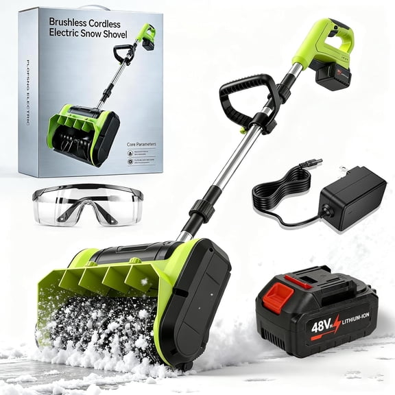 Brushless Cordless Snow Shovel, 13.5Inch Electric Snow Blower with 4.0 Ah Battery and Charger, Battery Powered Snow Removal with 25FT Throw Distance for Pathways, Patios, Decks & Drivewa