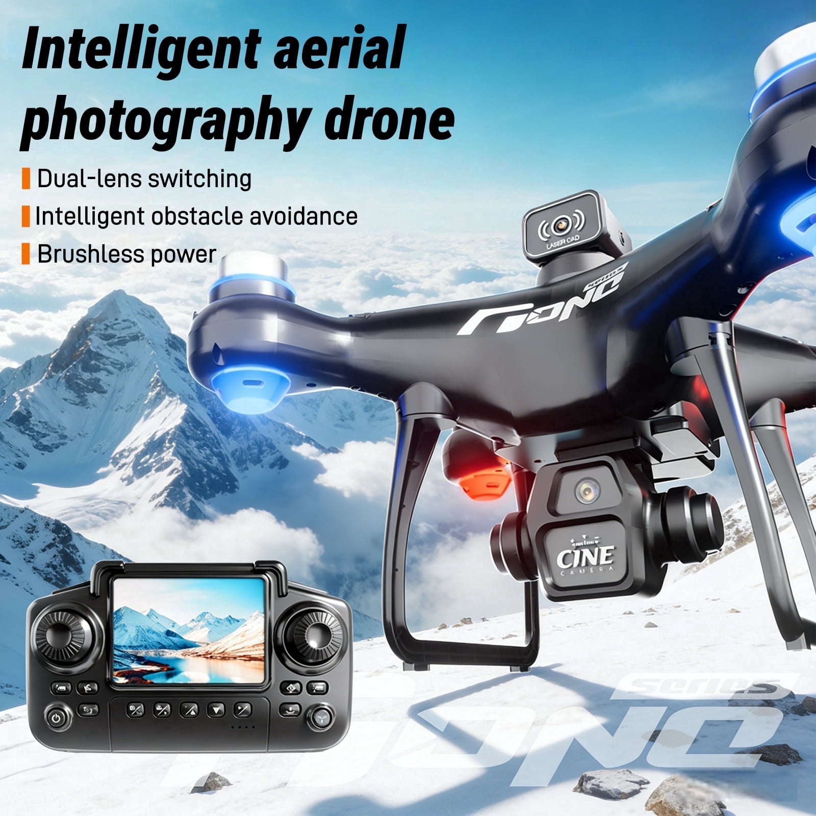 Ourlife Brushless Drone with Dual 4K Cameras, 2.4" Screen Remote, 2 Batteries, Obstacle Avoidance RC Quadcopter, Black