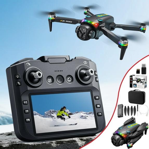 Brushless Drone with 4.3-In Large Screen Remote - Dual Camera ESC Quadcopter, Obstacle Avoidance and Cool LED Light for Aerial Photography