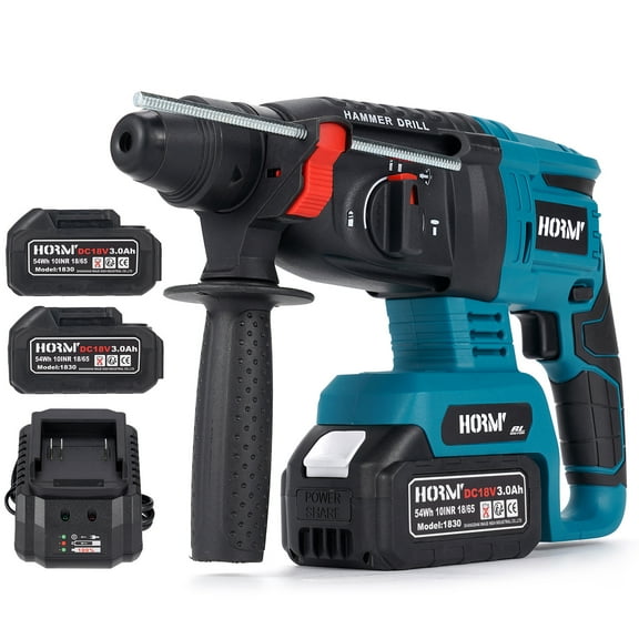 HORMY Cordless Rotary Hammer Drill for Makita 18V Battery, Brushless Hammer for Concrete, Including 2X 3.0Ah Battery 1X Fast Charger