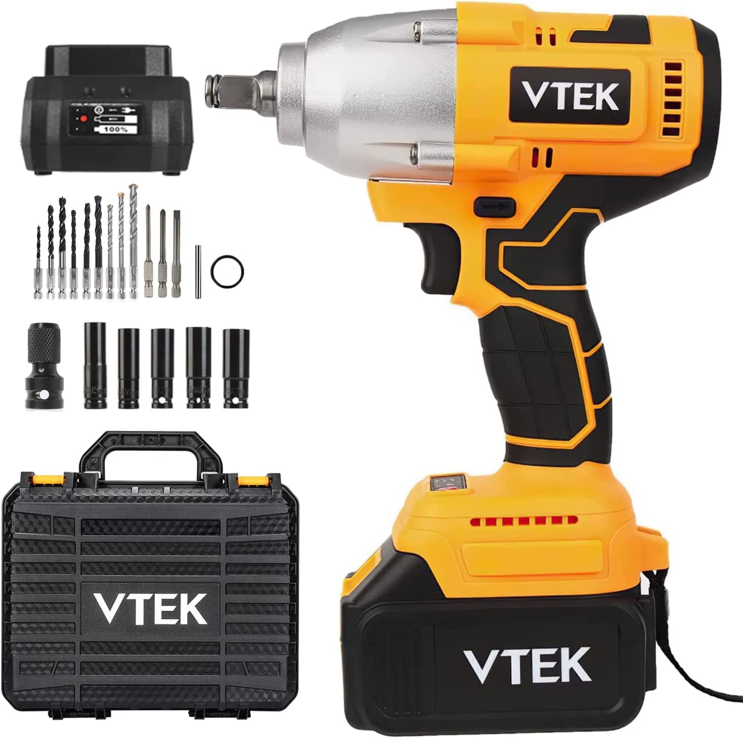VTEK Electric Power 1/2 Inch Brushless Impact Wrench, High Torque 700N
